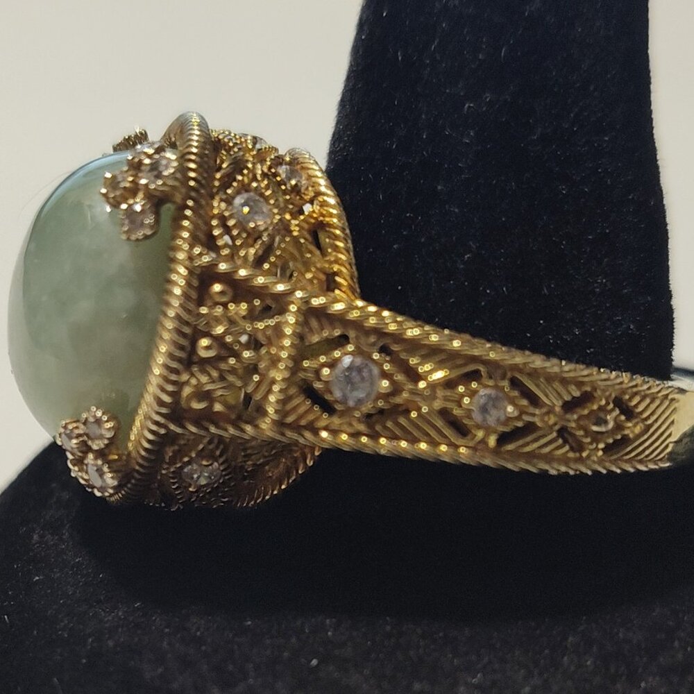 Judith Ripka Jadeite and CZ Dome Gold Tone Ring Size 10 - Picture 10 of 16